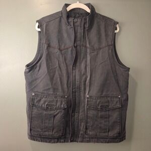 North River Men's Full Zip Vest Distressed Size M Utility Washed Black Gray